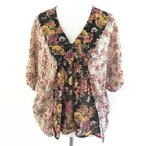 Black poppy floral Paisley batwing sleeve chiffon